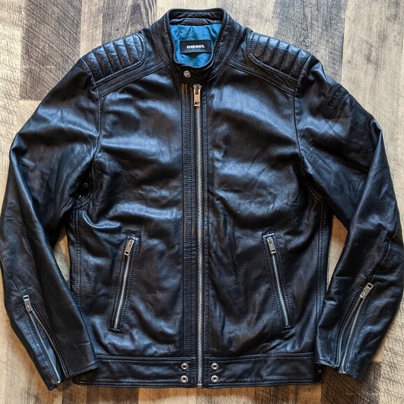 Diesel L-Shiro Leather Moto Jacket Black Large - Picture 2 of 9